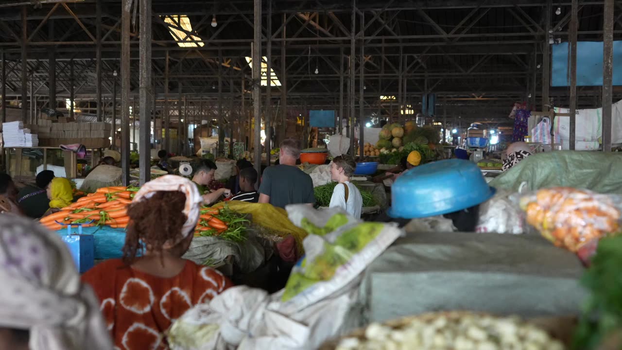 Zanzibar market, warm vibrant travel look, lifted exposure